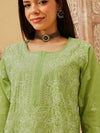 Ada Hand Embroidered Green Cotton Lucknowi Chikankari Straight Kurti A911556