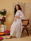 Ada Hand Embroidered White Kota Lucknowi Chikankari Stole A511232