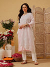 Ada Hand Embroidered White Kota Lucknowi Chikankari Stole A511232