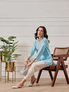 Ada Hand Embroidered Sky Blue Cotton Lucknowi Chikankari Straight Kurti A911367