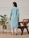 Ada Hand Embroidered Blue Cotton Lucknowi Chikankari Straight Kurta A411695