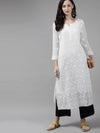 Ada Hand Embroidered WhiteKota Lucknow Chikankari Straight Kurta With Slip A411303