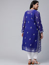 Ada Hand Embroidered Royal Blue Georgette Lucknowi Chikankari Straight Kurta with Slip A100347