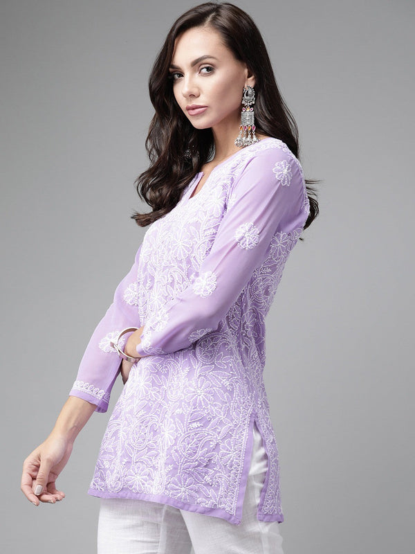 Ada Hand Embroidered Mauve Georgette Lucknowi Chikankari Straight Kurti A911227