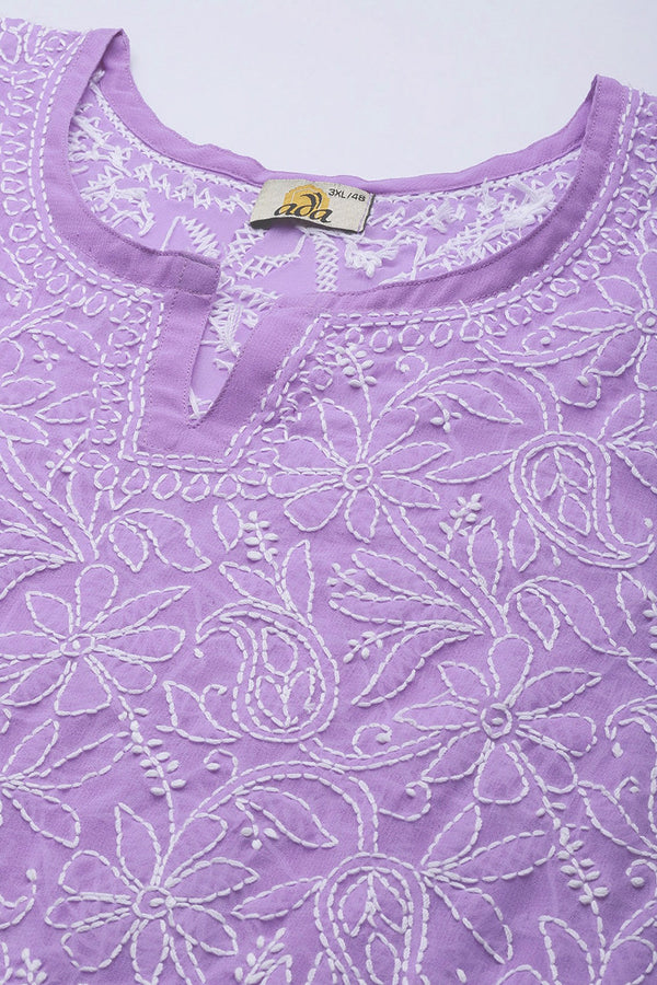 Ada Hand Embroidered Mauve Georgette Lucknowi Chikankari Straight Kurti A911227